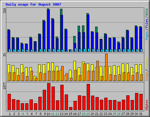 Daily usage for August 2007